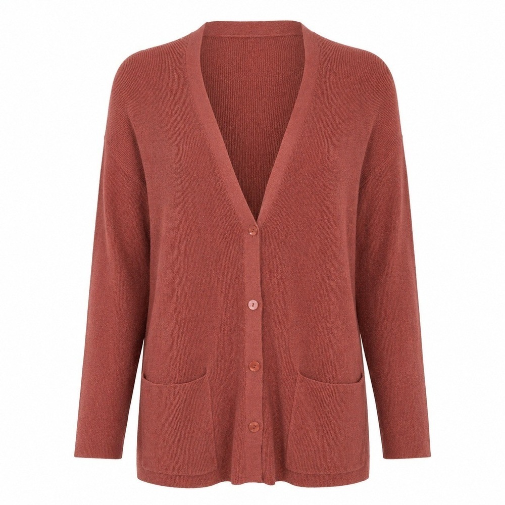 Eileen Fisher Womens Organic Linen Blend Cardigan Sweater Size MP Coral Relaxed